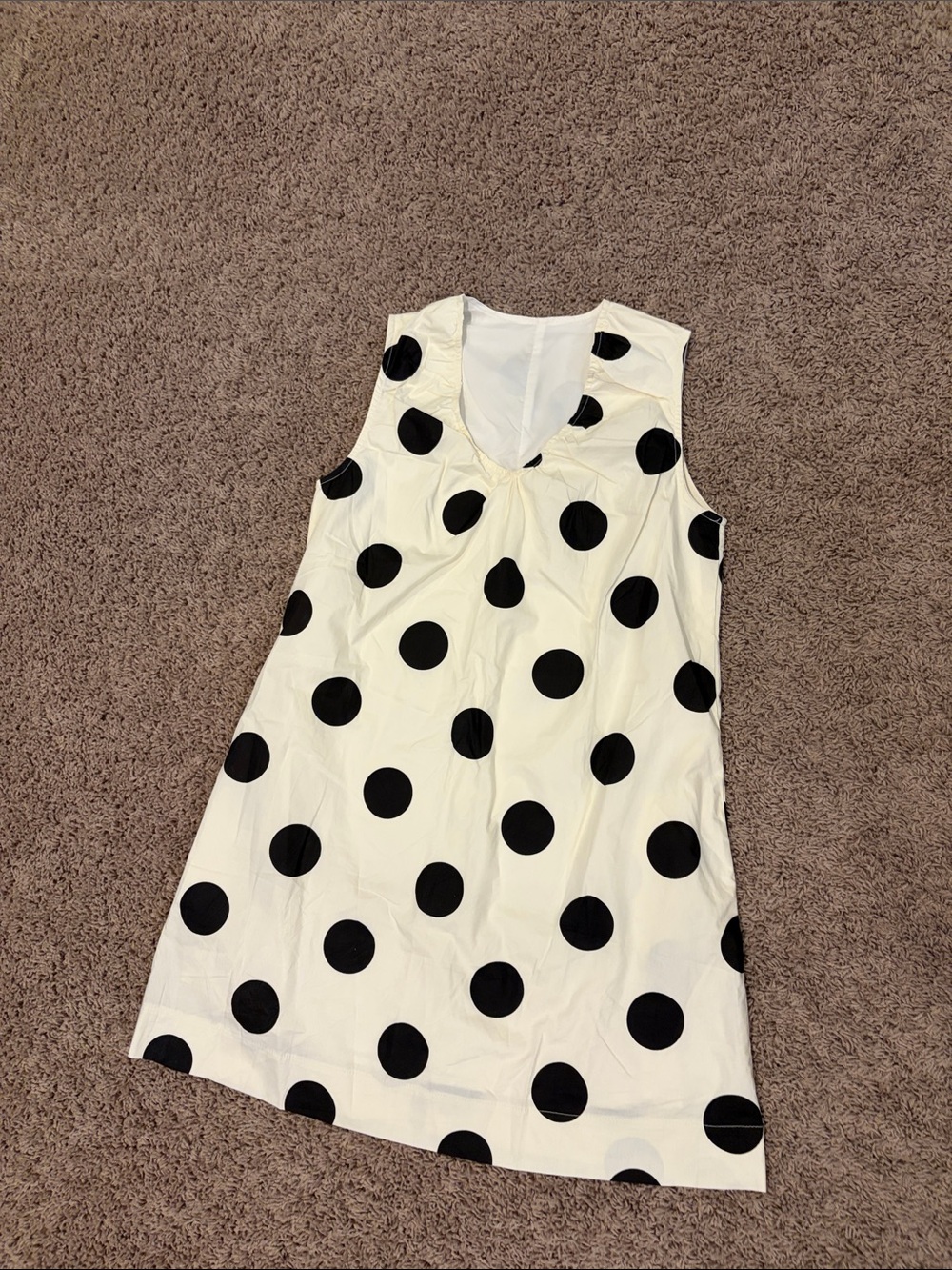 Sleeveless White Mini Dress with Black Polka Dots